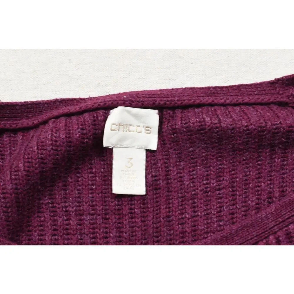 Chico's Women's Size 3 Large XL Purple Ribbed Knit Dolman Short Sleeve Pullover